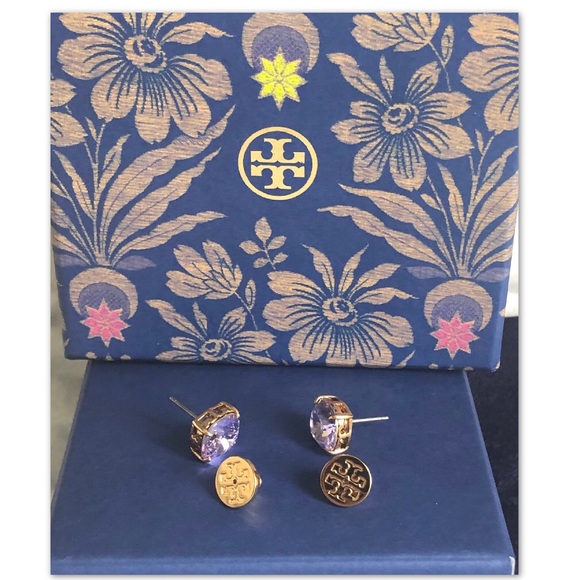 TORY BURCH ROSE/GOLD SWAROVSKI CUSHION EARRINGS - Picture 5 of 6